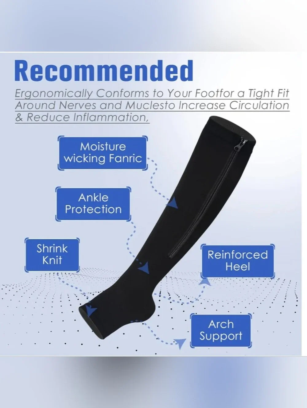 Zipper Compression Socks Women & Men - 2Pairs Calf Knee High 15-20mmHg Open Toe